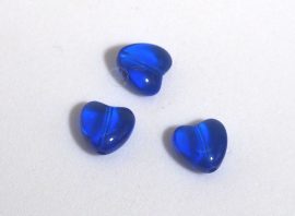 Üveg gyöngy szív alakú -8mm - kék, 10db