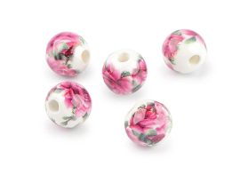 Virágos porcelán gyöngy - 10mm, rózsa Virágos porcelán gyöngy - 10mm, rózsa