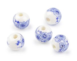 Virágos porcelán gyöngy - 10mm, kék Virágos porcelán gyöngy - 10mm, kék