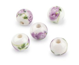 Virágos porcelán gyöngy - 10mm, lila rózsa Virágos porcelán gyöngy - 10mm, lila rózsa