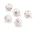 Virágos porcelán gyöngy - 10mm,  rózsaszín