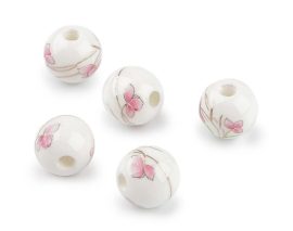 Virágos porcelán gyöngy - 10mm, rózsaszín Virágos porcelán gyöngy - 10mm, rózsaszín